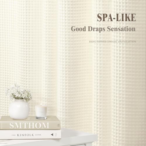 Waffle Weave Shower Curtain Heavyweight Cotton Fabric Ivory 72Wx75L