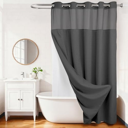 River Dream Waffle No Hook Shower Curtain with Liner,Graphite Grey,71x86