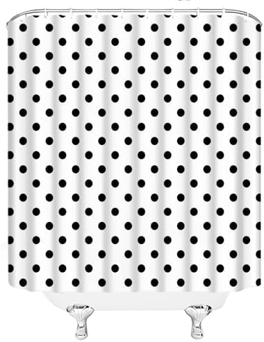 Polka Dot Shower Curtain Black White Retro Spot Vintage Fabric Decorative Bathroom Curtains with Hooks,75" Wx70 H