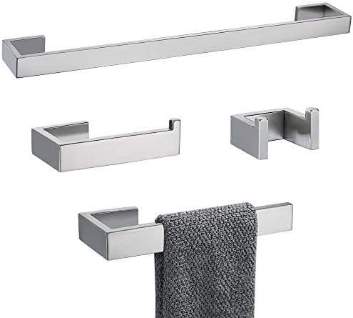 4 Pieces Bathroom Hardware Accessories Set Towel Bar Towel Holder Robe Hook Toilet Paper Holder Stainless Steel,Q8-P4BR