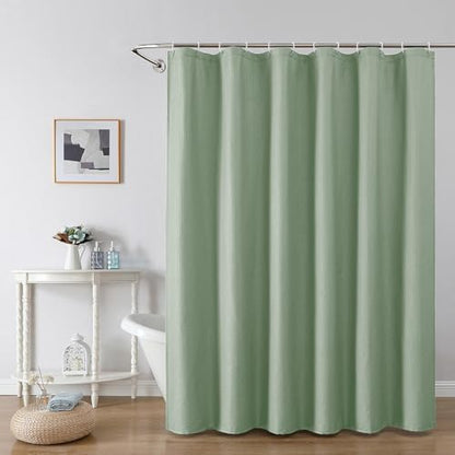 OWENIE Sage Green Shower Curtain for Bathroom 72x72 Inch, 3D Embossed Textured Waffle Fabric Shower Curtains, Soft Hotel Farmhouse Style, Water Repellent, Machine Washable, Sage Green, 72" W x 72" L