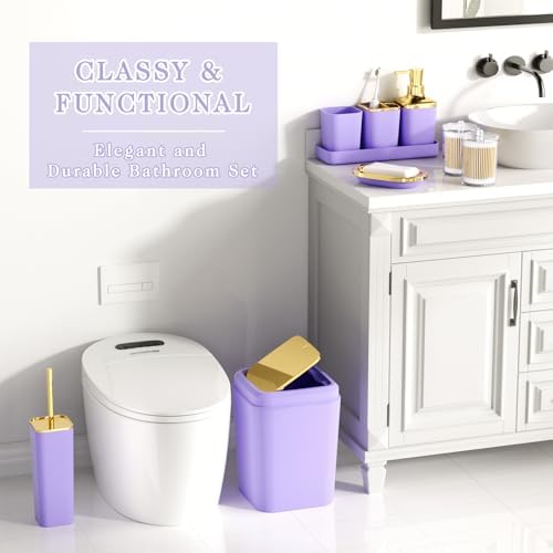 XLHOMO Bathroom Accessories Set - 25PC Bathroom Set with Shower Curtain and Rugs, Purple Bathroom Set, Bathroom Accessory Set with Press-on Lid Trash Can, Soap Dispenser and Qtip Holders for Home