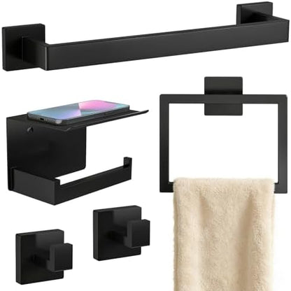 STWWO 5-Piece Matte Black Bathroom Accessories Hardware Set