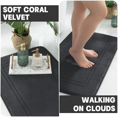 YIHOUSE Black Memory Foam Bath Mat Set, 5-Piece Non-Slip Absorbent Bath Rugs for Bathroom Floor, Quick-Dry Washable