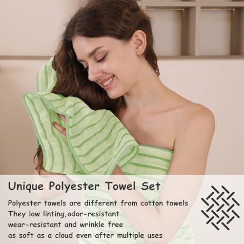 4 Pcs Grass Green Cabana Stripe Large Bath Towels 35"x70" Oversized Bath Sheet Soft Breathable Jumbo Bathroom Towels Highly Absorbent Shower Towel Quick Dry Beach Chair Towel Spa Gym Hotel Towel Set