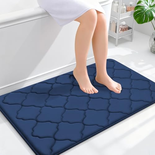 OLANLY Memory Foam Bath Mat Rug 36x24, Ultra Soft Bathroom Rugs, Navy
