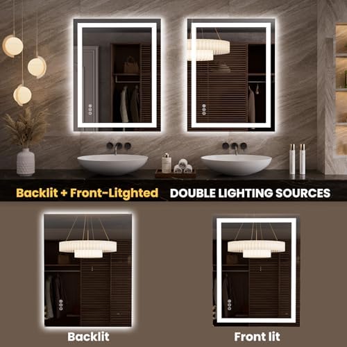 LOAAO 27.6"x35.4" LED Bathroom Mirror with Lights, UL Listed