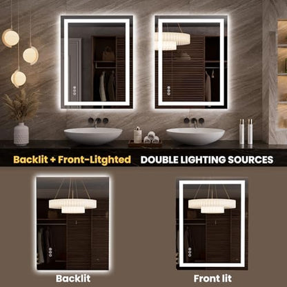 LOAAO 27.6"x35.4" LED Bathroom Mirror with Lights, UL Listed