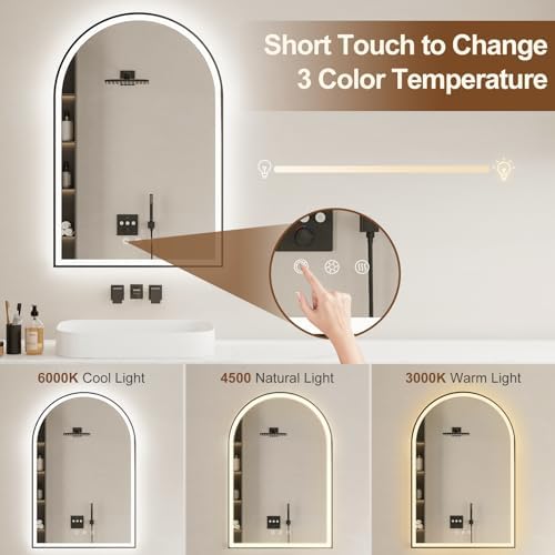 24"x36" Arched LED Lighted Bathroom Mirror with Lights