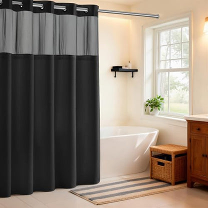 RiverDream Heavyweight Waffle No Hook Shower Curtain with Liner,Black,71x74
