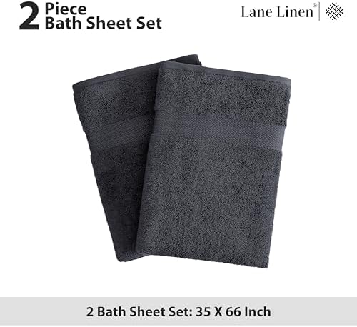 LANE LINEN Large Bath Sheets Absorbent Quick Dry 100% Cotton 2 Pack - Black