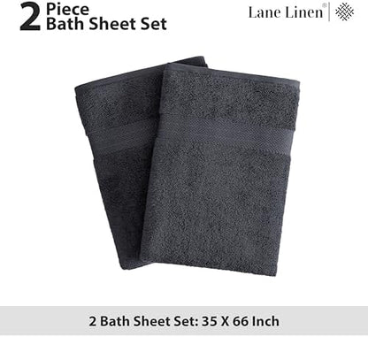 LANE LINEN Large Bath Sheets Absorbent Quick Dry 100% Cotton 2 Pack - Black