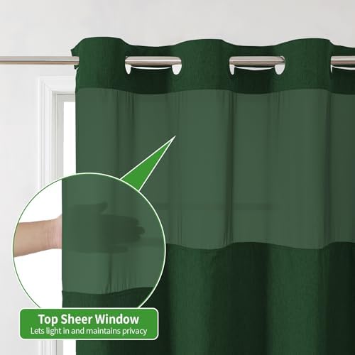 eachope No Hook Fabric Shower Curtain with Snap-in Liner,71x74Emerald Green