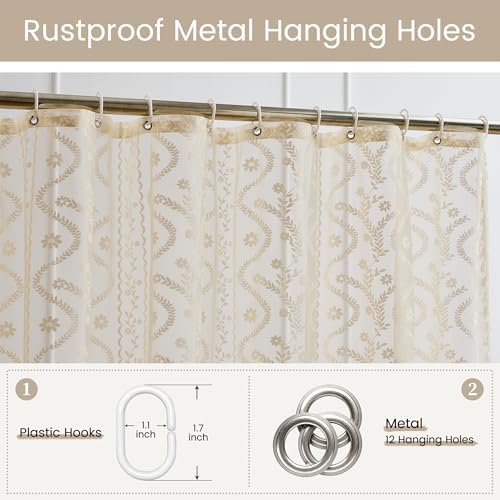 WAZZIO Vintage Lace Shower Curtain for Bathroom 72" W x 72" L, Victorian Farmhouse Floral Pattern Tassel Fancy Shower Curtain Boho Washable Cloth Decorative Bath Curtains,1 Panel