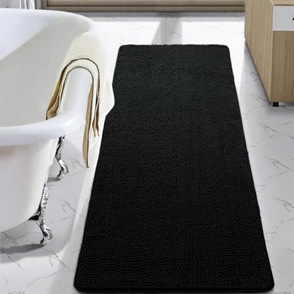 LOCHAS Luxury Bathroom Rug Shaggy Bath Mat 24 x 48 Inch, Black