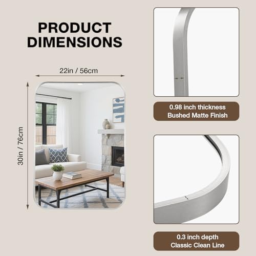 22"x30" Bruhed Nickel Rectangle Vanity Bathroom Mirror, Set of 2