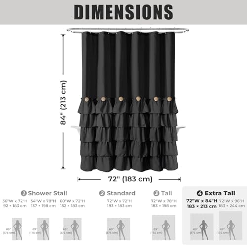 Seasonwood Black Ruffle Shower Curtain Farmhouse Shower Curtain 72 X 84