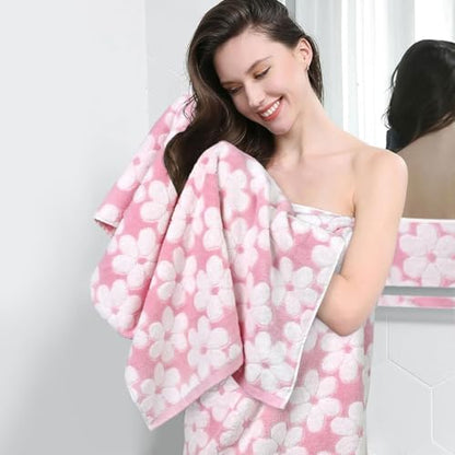 Pink Bath Towels Set of 2, Super Absorbent & Decorative 27.5x55 Inches