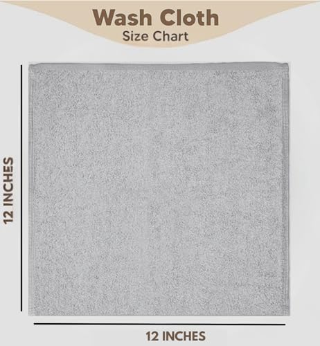 Towel and Linen Mart 100% Cotton - 12 Pack Wash Cloth Set - Flannel Face Cloths, Highly Absorbent and Soft Feel Fingertip Towels (Silver, Pack of 12)