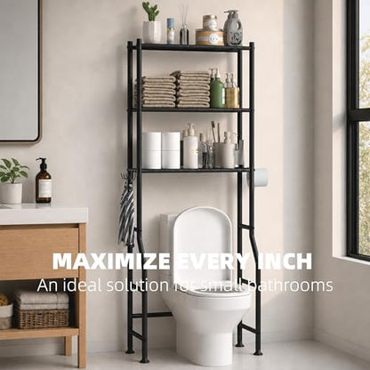 GloTika 3-Tier Over Toilet Storage, Anti-Tilt, 64" H, Black
