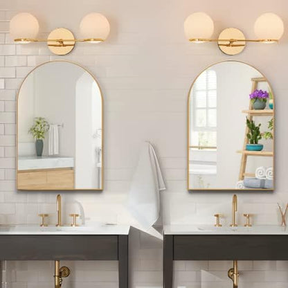 Wall Mounted Mirror, Arched Wall Mirror for Bathroom, 20"x30" Arch Bathroom Mirror with Metal Frame, 2 Piece Gold Vanity Mirror Decor for Bedroom, Entryway, Living Room