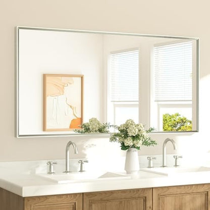 TETOTE Brushed Nickel Vanity Mirror for Bathroom 60" x 30" Beveled Frame Rectangle Bathroom Mirror for Over Sink Brushed Nickel, Tempered Glass, Stronger Frame, Modern Farmhouse Bedroom, Entryway