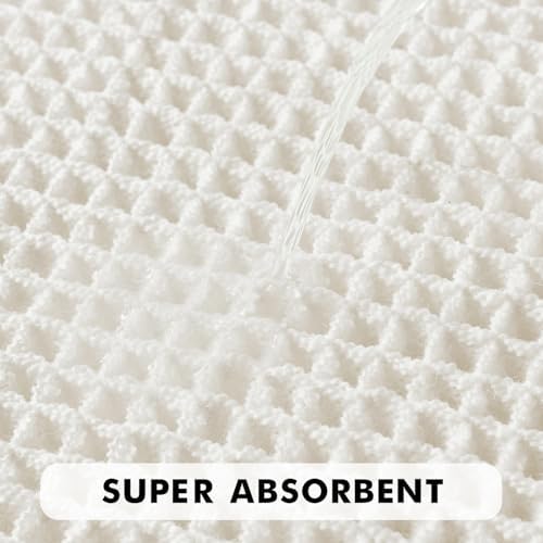 MIULEE Set of 2 Waffle Bathroom Rugs Boho Bath Mat White 17"x24"+20"x32"