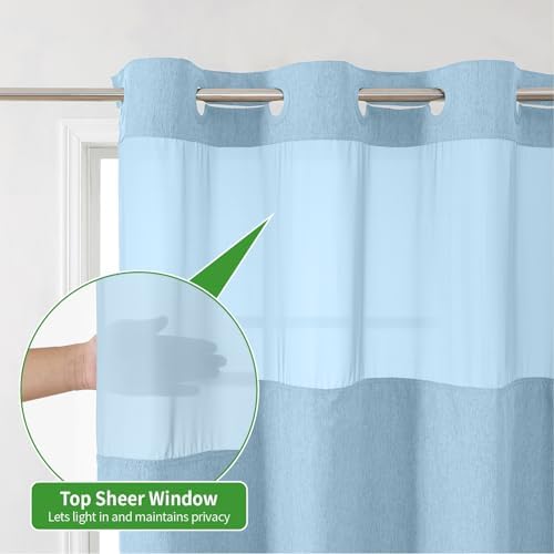 eachope No Hook Fabric Shower Curtain with Snap-in Liner,54x80 Fog Blue