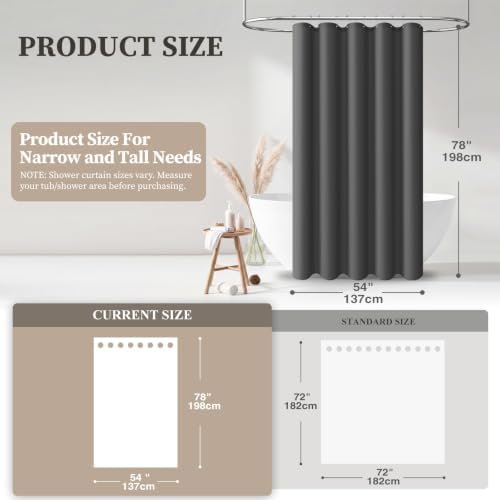 BTTN 54x78 Linen Textured Waterproof Fabric Shower Curtain, Charcoal Grey