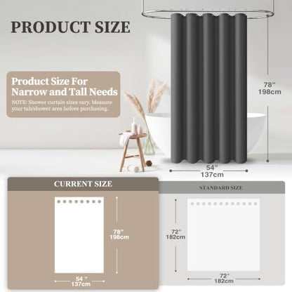 BTTN 54x78 Linen Textured Waterproof Fabric Shower Curtain, Charcoal Grey