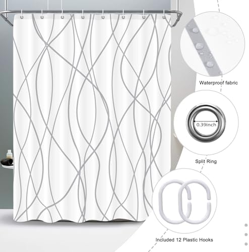 Striped Shower Curtain for Bathroom, Grey White, 60" W x 72" L