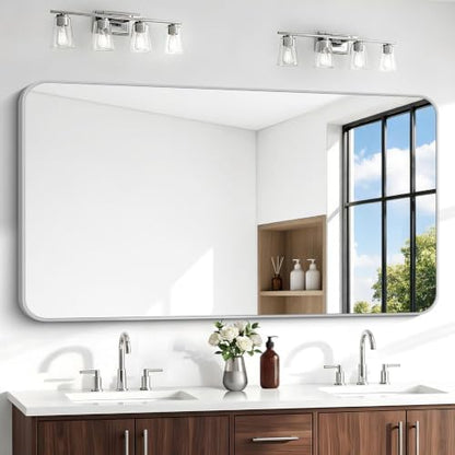BONEWEI Silver Bathroom Mirror,66x36 inch Wall Mirror for Bathroom Wall Mounted,Rectangle Mirror for Bathroom Over Sink,Modern Frame Round Corner for Living Room,Bedroom Entryway,Horizontal/Vertical