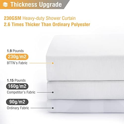 BTTN Stall Linen Textured Waterproof Cloth Shower Curtain Set, 36x72, White