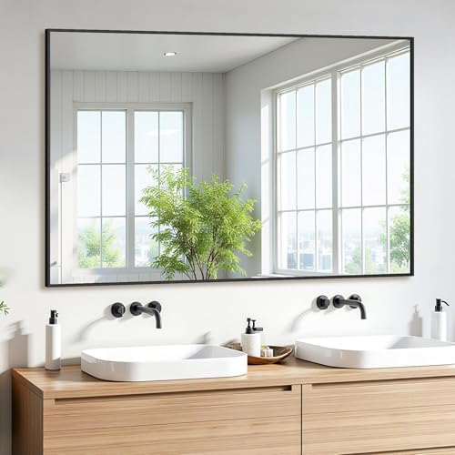 Bathroom Mirror 48" x 30", Large Rectangle Wall Mirror, Black