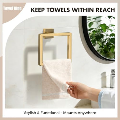 5-Pieces Gold Bathroom Accessories Set, 16 Inch Towel Bar Set