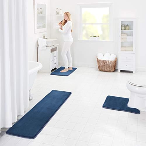 Memory Foam Bath Mat Non Slip Absorbent Super Cozy Velvet Bathroom Rug Carpet (20 inches X 32 inches, Navy)