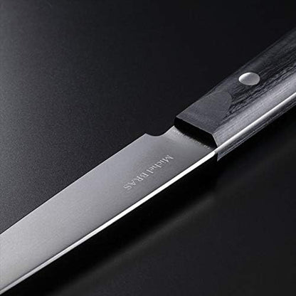 Michel BRAS Quotidien No. 2 Kitchen Knife, 12 cm Handcrafted Kitchen Knife, Japanese AUS8A Stainless Steel Blade, Black Pakkawood Handle, Precision and Sharpness for Professional and Home Chefs