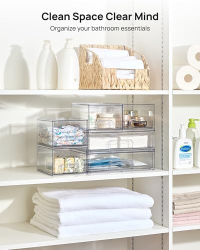 Vtopmart Clear Stackable Storage Drawers Set of 5, Plastic Organizer Bins