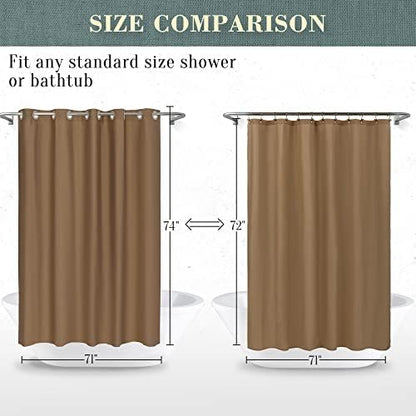 No Hook PEVA Shower Curtain or Liner, Standard Size 71 x 74, Brown