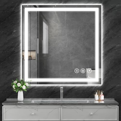 Koonmi 36x36 LED Bathroom Mirror, Shatterproof Mirror with Light