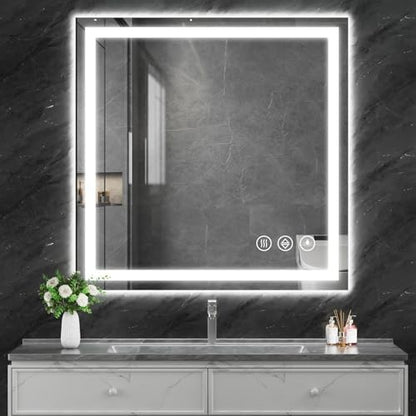 Koonmi 36x36 LED Bathroom Mirror, Shatterproof Mirror with Light