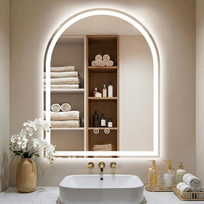 Arched LED Lighted Bathroom Mirror with Lights 28"x36"Smart Anti-Fog
