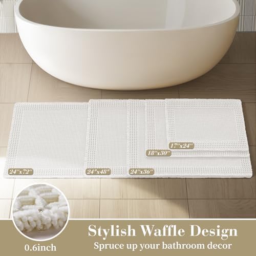 RESARE Waffle Bath Mat for Bathroom, Non Slip Bathroom Rugs 20"x32" White