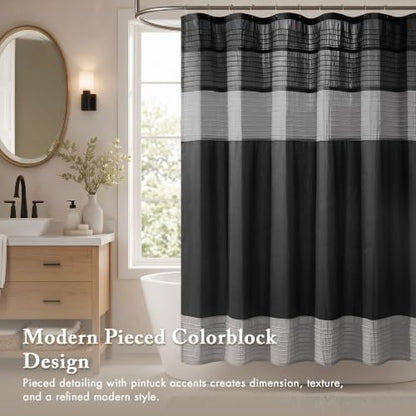 Madison Park Amherst 72 x 72 Bathroom Shower Curtain, Faux Silk, Black