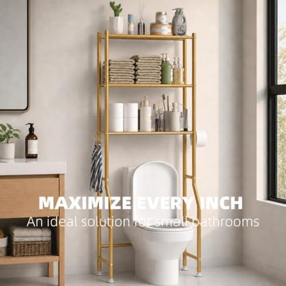 GloTika 3-Tier Over Toilet Storage, Anti-Tilt, 64" H, Gold