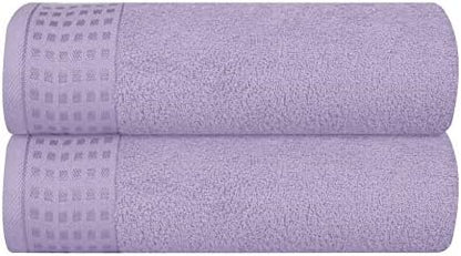 GLAMBURG 100% Cotton 2 Pack Oversized Bath Towel Set 28x55 Inches, Ultra Soft Highly Absorbant Compact Quickdry & Lightweight Large Bath Towels, Ideal for Gym Travel Camp Pool - Purple