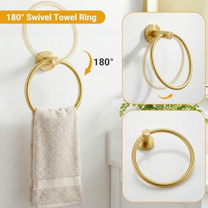 5 Piece Brushed Gold Bathroom Hardware Set, 24 Inch Bathroom Hardware Set Towel Racks for Bathroom, SUS304 Stainless Steel Wall Mounted Bath Towel Bar Set