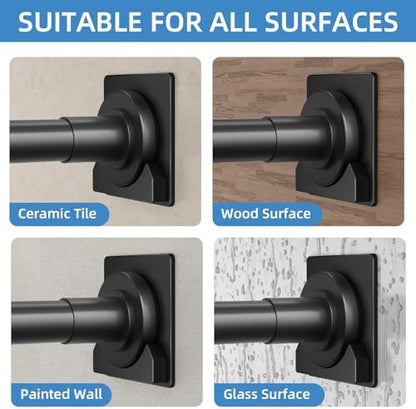 CorkLatta Matte Black Shower Curtain Rod,1 Inch Diameter Stainless Steel Adjustable Spring Tension Rods 32 to 68",with Holders,Anti-Slip,Curtain Rods No Drilling(1 Pack)