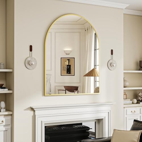 BEAUTYPEAK 32"x42" Arch Bathroom Wall Mirror, Gold