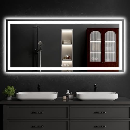 LED Bathroom Mirrors 28"x60" Bathroom Mirror with Lights for Wall, Backlit + Front Lit, 3 Colors, Anti-Fog, Dimmable Brightness for Vanity,Bathroom, Entryway, Living Room